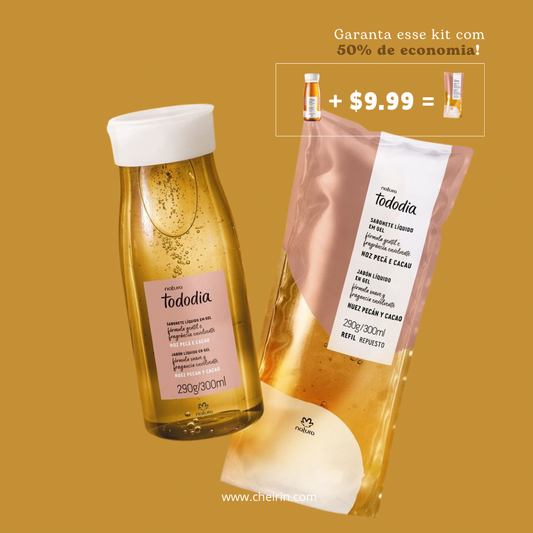 TODODIA NOZ PECÃ E CACAU  Sabonete Líquido Kit (pote + refil)