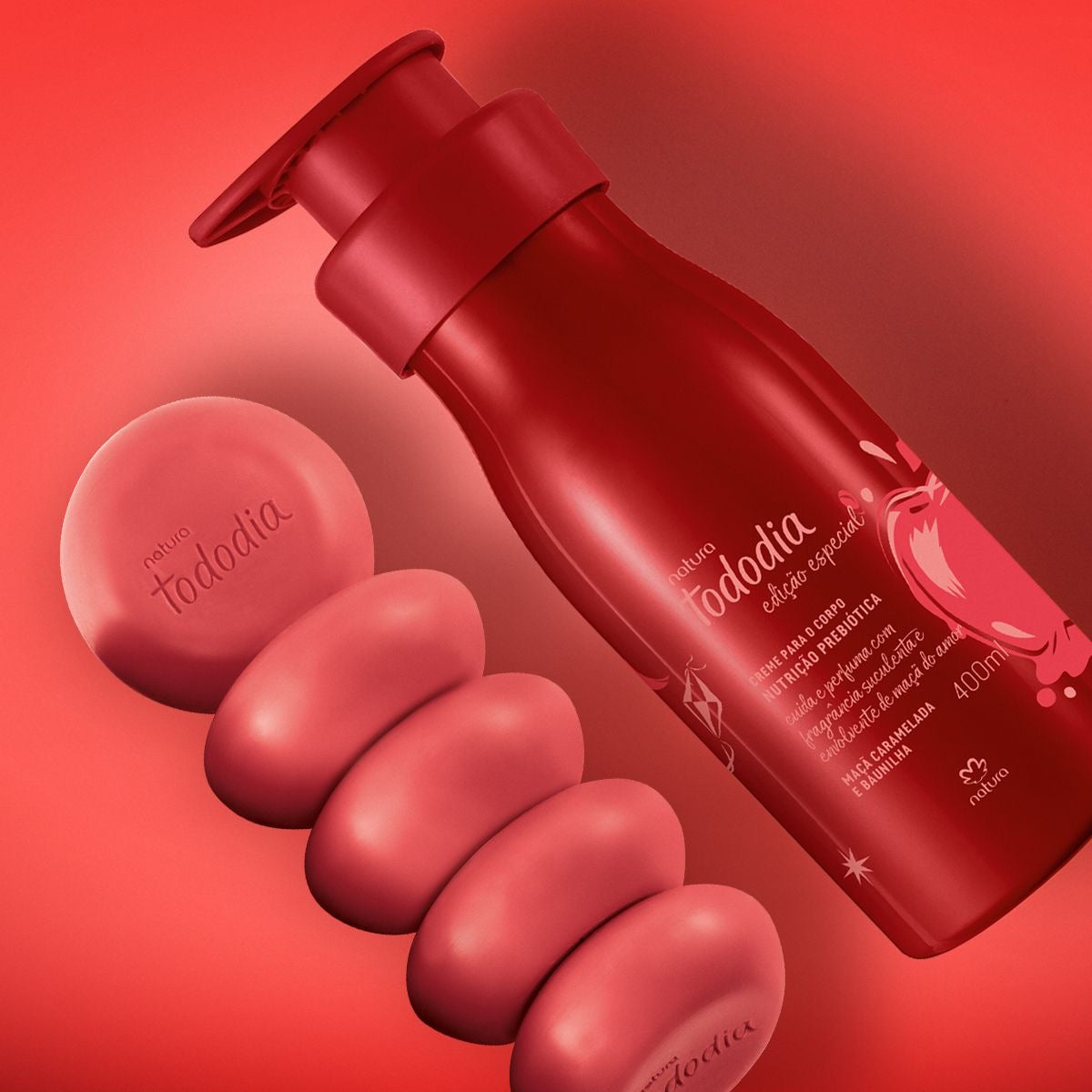 TODODIA MAÇÃ CARAMELADA E BAUNILHA Creme corporal 400ml + Sabonete Corpo 5x90g