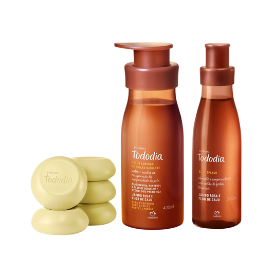 TODODIA JAMBO ROSA E FLOR DE CAJU Creme corporal 400ml + Body Splash 200ml + Sabonete Corpo 5x90g