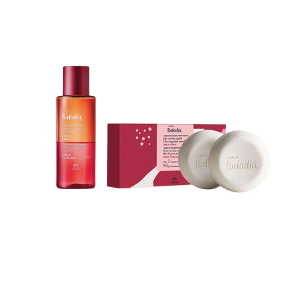 CEREJA E AVELÃ: KIT Óleo Bifásico Corporal 120ml + Caixa de Sabonete 2x90g