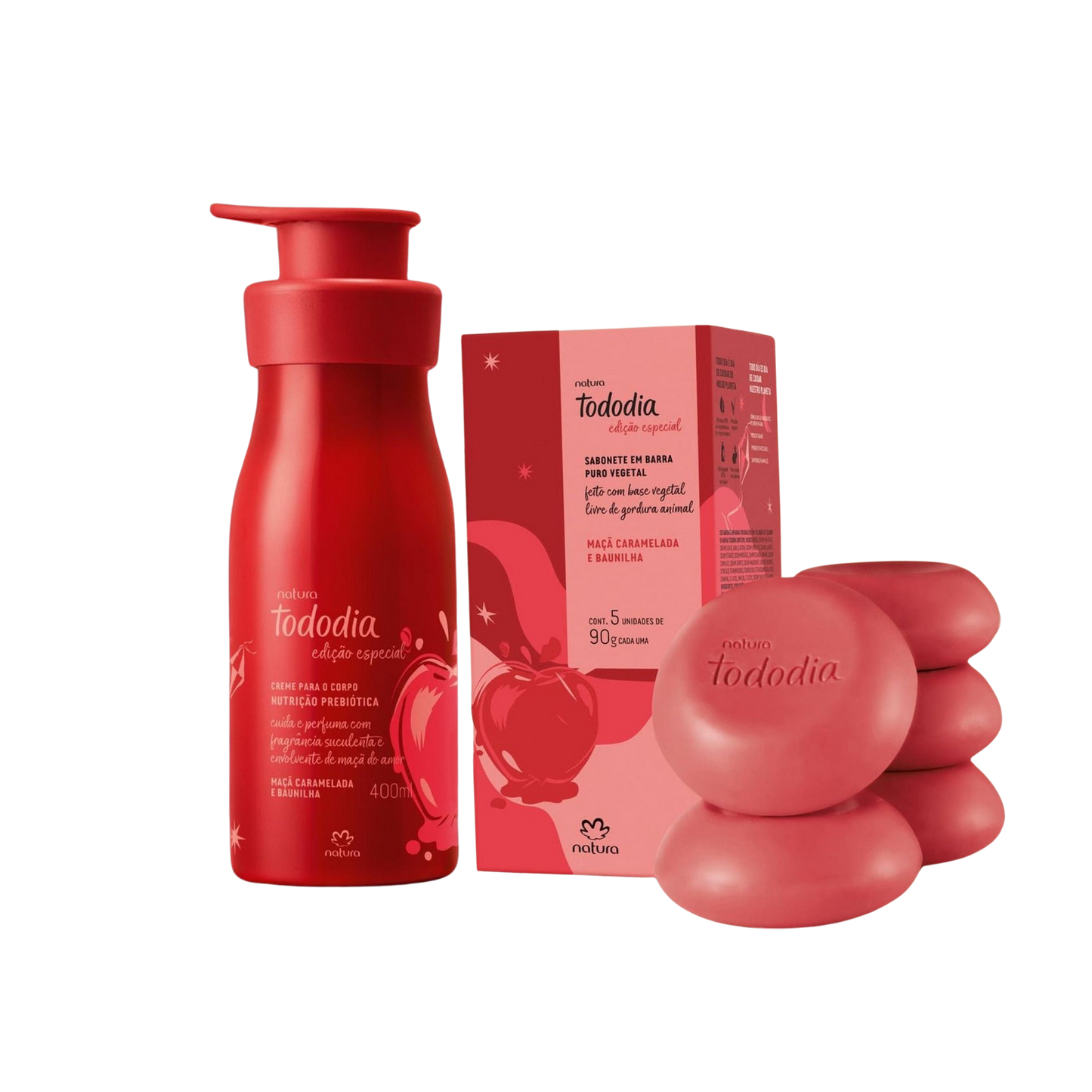 TODODIA MAÇÃ CARAMELADA E BAUNILHA Creme corporal 400ml + Sabonete Corpo 5x90g