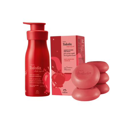 TODODIA MAÇÃ CARAMELADA E BAUNILHA Creme corporal 400ml + Sabonete Corpo 5x90g