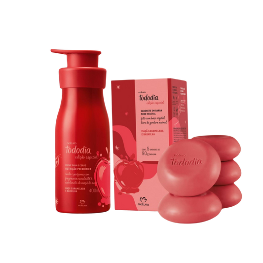 TODODIA MAÇÃ CARAMELADA E BAUNILHA Creme corporal 400ml + Sabonete Corpo 5x90g